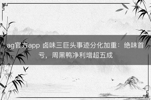 ag官方app 卤味三巨头事迹分化加重:绝味首亏,周黑鸭净利增超五成