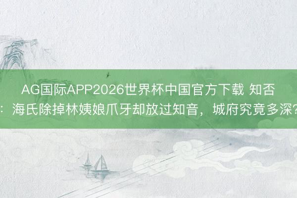 AG国际APP2026世界杯中国官方下载 知否：海氏除掉林姨娘爪牙却放过知音，城府究竟多深？