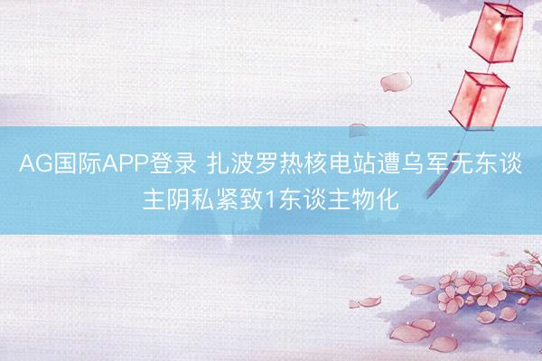 AG国际APP登录 扎波罗热核电站遭乌军无东谈主阴私紧致1东谈主物化